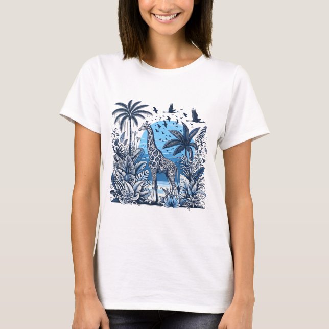 Camiseta "Jungle Elegance: Giraffe in a Tropical Paradise" (Frente)
