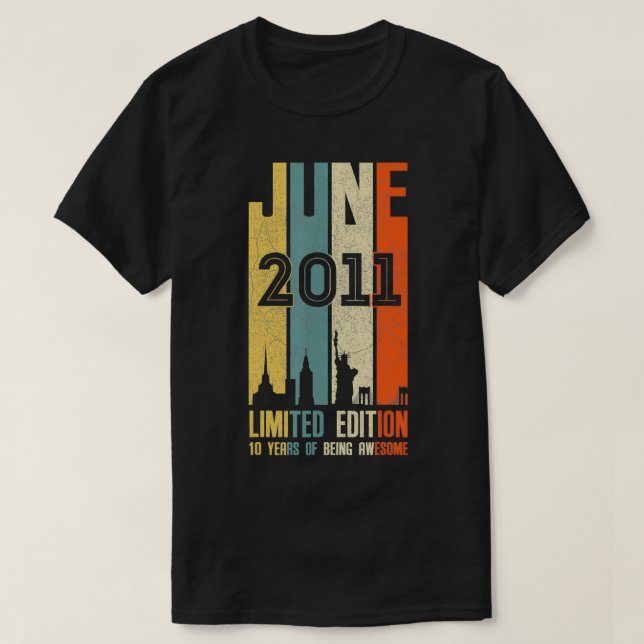 Camiseta Junho De 2011 10 Aniversário 10 Anos De Idade 2011 (Frente do Design)