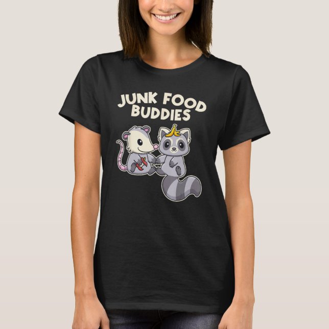 Camiseta Junk Food Buddies  Trash Raccoon And Opossum (Frente)