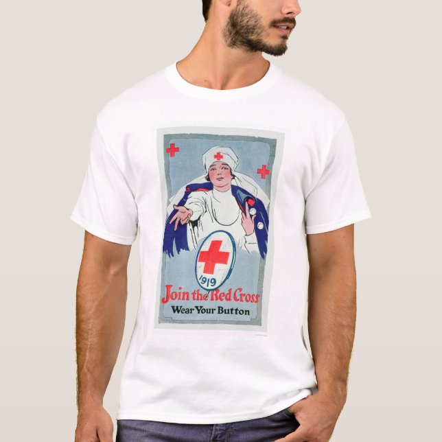 Camiseta Junte-se à cruz vermelha - vestir seu botão (Frente)