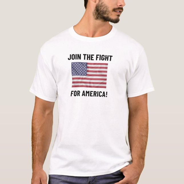 Camiseta JUNTE-SE À LUTA PELA AMÉRICA! Bandeira americana. (Frente)