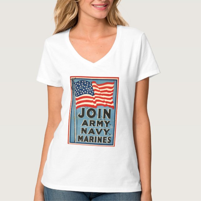 Camiseta Junte-se ao exército, marinho, fuzileiros navais (Frente)