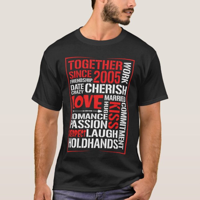 Camiseta Juntos Desde 2005. Casal de correspondência de esp (Frente)