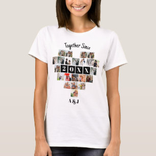 Camiseta Juntos Desde o Ano 22 Coração Colagem Casal