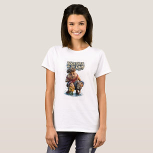 Camiseta Juntos Na Chuva Arte de Família Fofa