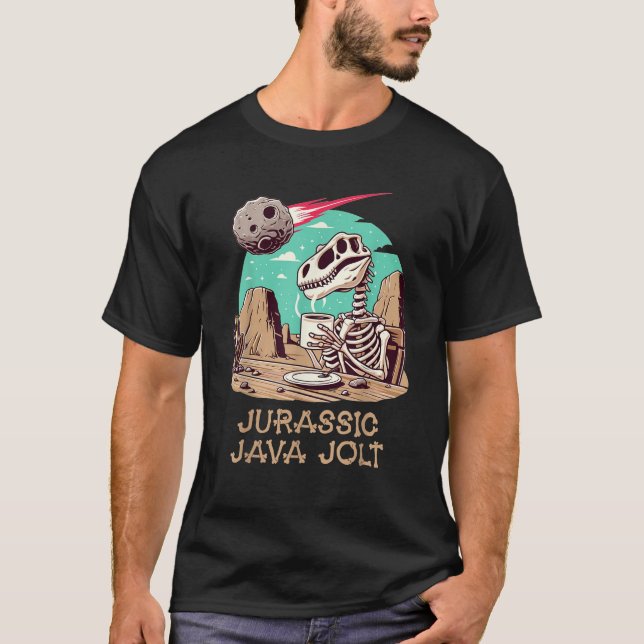 Camiseta Jurássico Java Jolt Funny Dinosaur Café Lover Ske (Frente)