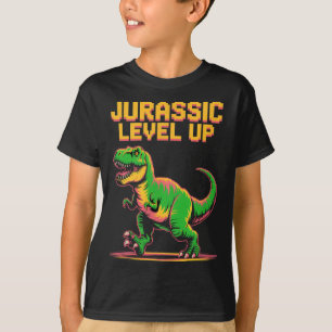 Camiseta Juric Level Up Pixel Dinossauro Aniversário Gamer 