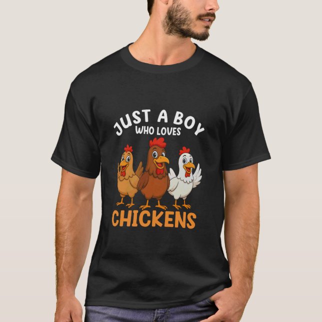 Camiseta Just a Boy who Loves Chickens Kids Boys Chicken (Frente)