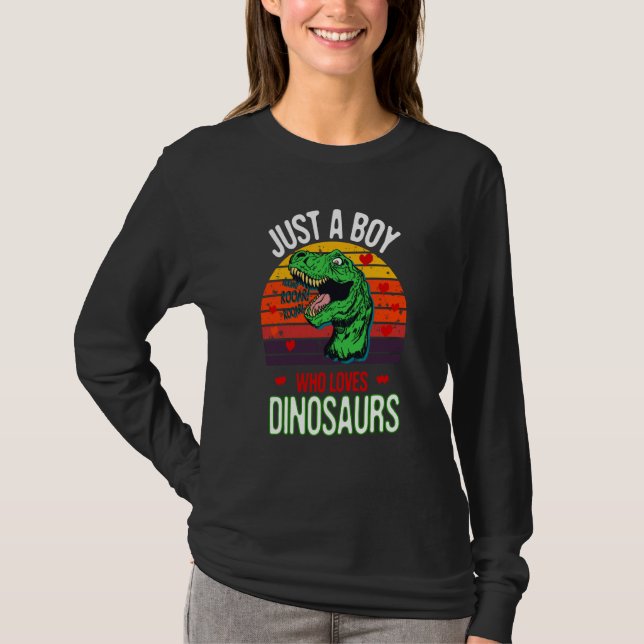 Camiseta Just a Boy Who Loves Dinosaurs For Boys Kids men   (Frente)