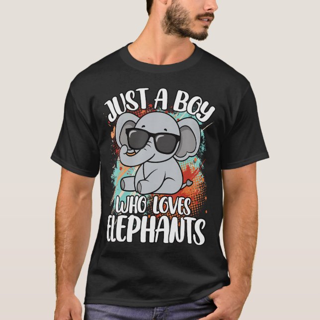 Camiseta Just A Boy Who Loves Elephants Funny Retro Animal  (Frente)