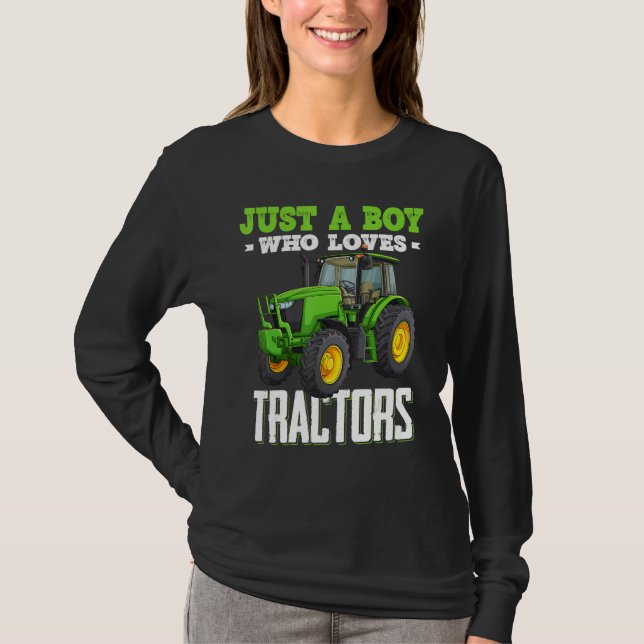 Camiseta Just A Boy Who Loves Tractors Farm Trucks Boys Tod (Frente)