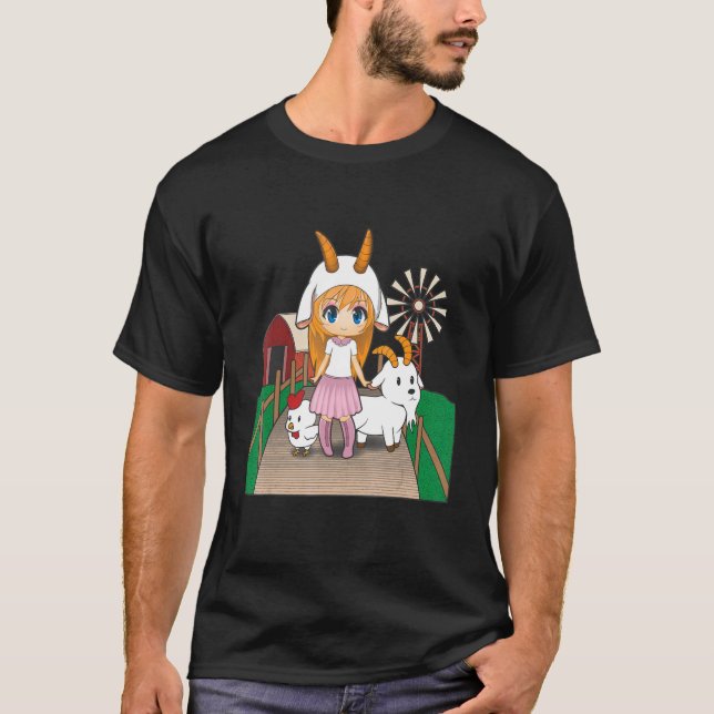 Camiseta Just A Chibi Girl Who Loves Goats And Chickens (Frente)