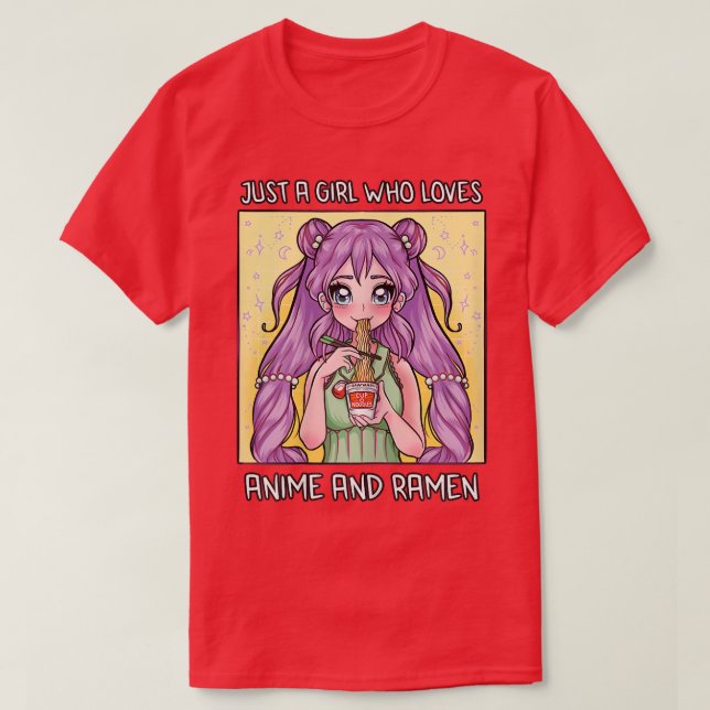 Camiseta Just A Girl Who Loves Anime And Ramen - Otaku Mang (Frente do Design)