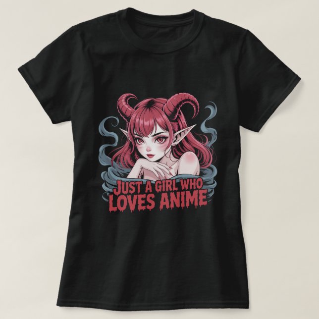 Camiseta Just A Girl Who Loves Anime Demon Girl Gothic Waif (Frente do Design)