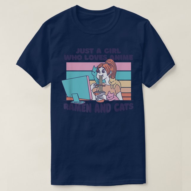 Camiseta Just a Girl who Loves Anime Ramen and Cats Funny  (Frente do Design)