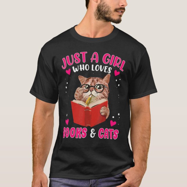 Camiseta Just A Girl Who Loves Books Cats (Frente)