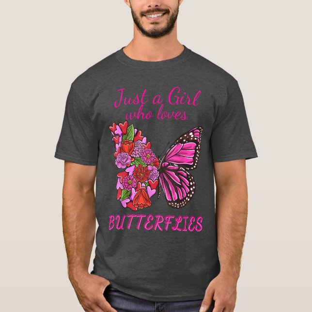 Camiseta Just a Girl who Loves Butterflies Half Flowers But (Frente)