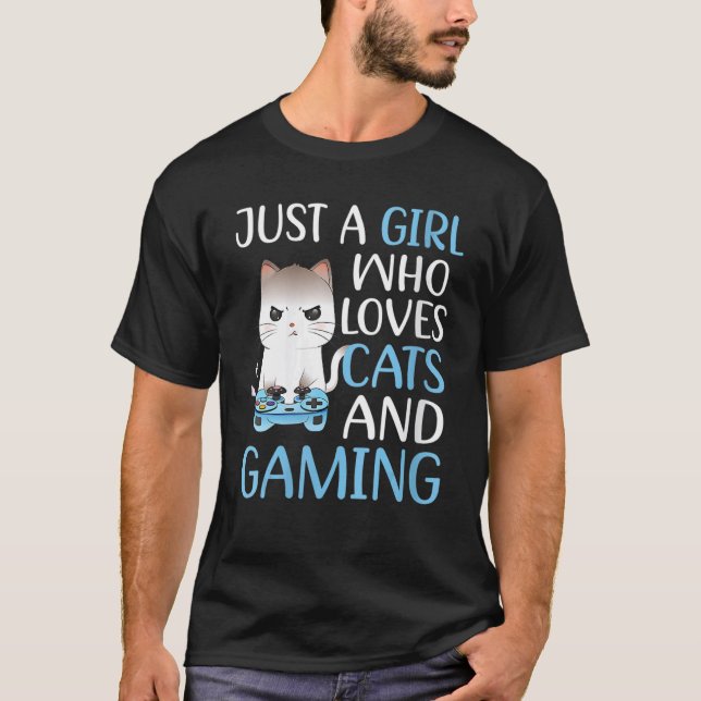 Camiseta Just A Girl Who Loves Cats And Gaming Girls Gamer  (Frente)