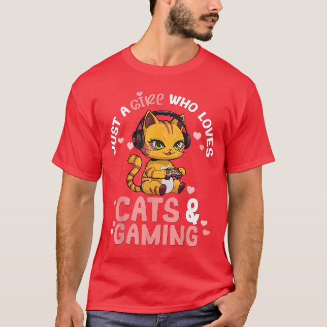 Camiseta Just A Girl Who Loves Cats and Gamingee Cute Gamer (Frente)