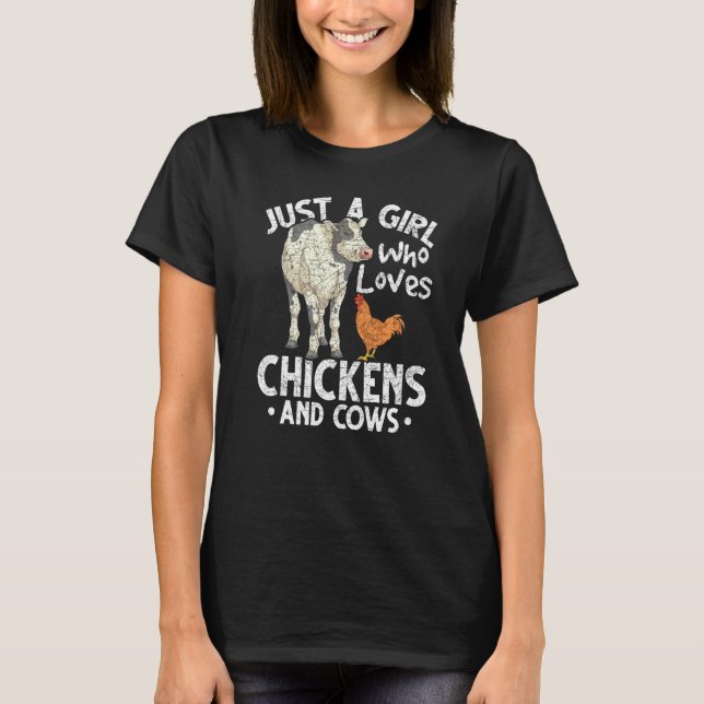Camiseta Just A Girl Who Loves Chickens And Cows Farm Anima (Frente)