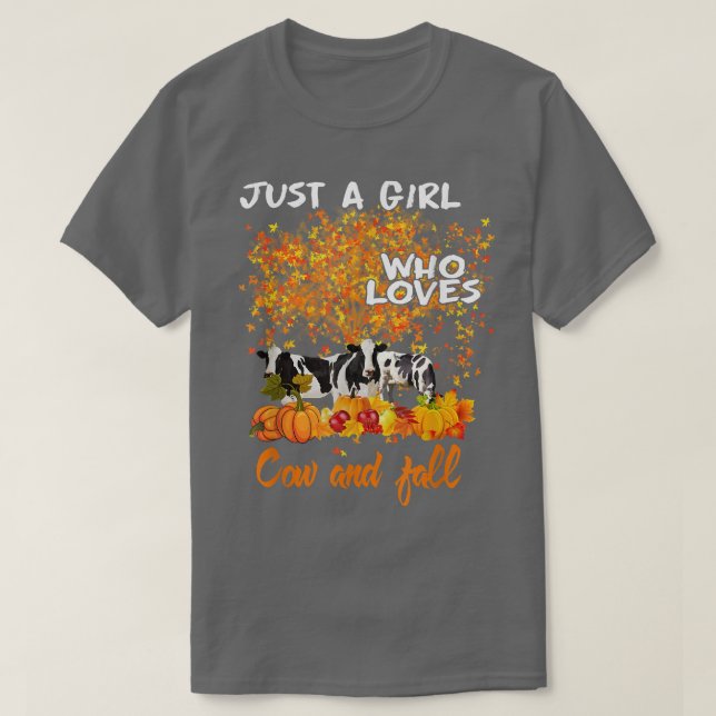 Camiseta Just A Girl Who Loves Cows And Fall Pumpkin Autumn (Frente do Design)