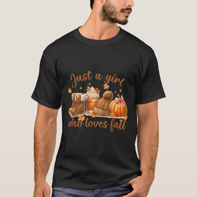Camiseta Just A Girl Who Loves Fall Pumpkin Cozy Autumn Wom (Frente)
