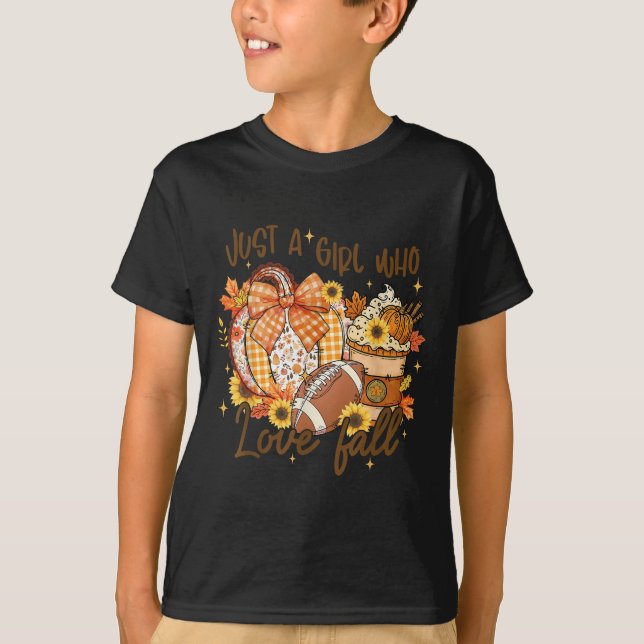 Camiseta Just A Girl Who Loves Fall Pumpkin Football Cozy A (Frente)