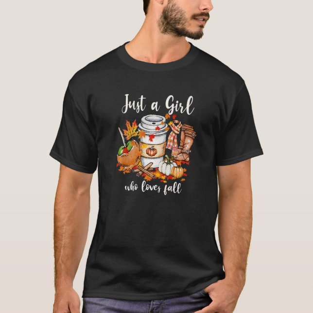 Camiseta Just A Girl Who Loves Fall Pumpkin Spice Leaves Au (Frente)