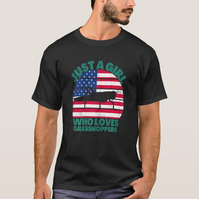 Camiseta Just A Girl Who Loves Grasshopers American Flag Di (Frente)