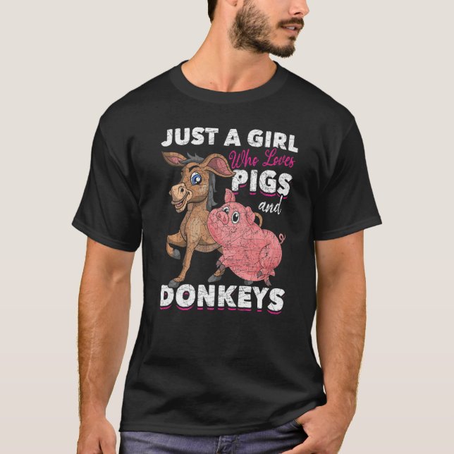 Camiseta Just A Girl Who Loves Pigs And Donkeys Farm Animal (Frente)
