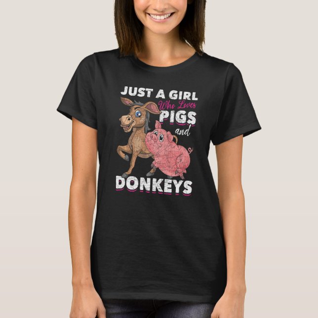 Camiseta Just A Girl Who Loves Pigs And Donkeys Farm Animal (Frente)