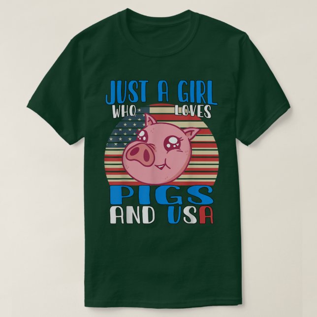 Camiseta Just A Girl Who Loves Pigs And Usa 3600  (Frente do Design)