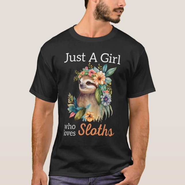 Camiseta Just A Girl Who Loves Sloths Beautiful Boho Flower (Frente)