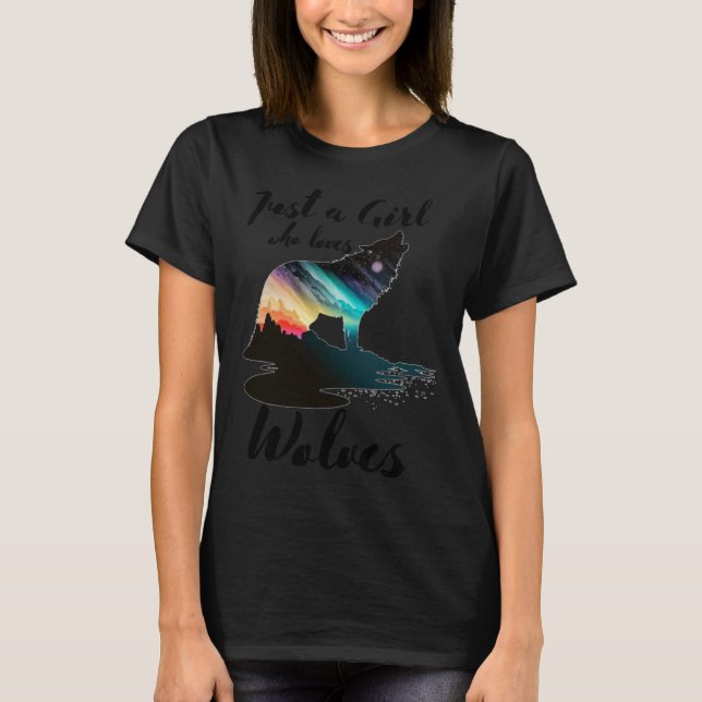 Camiseta Just a Girl Who Loves Wolves Cosmic Space Watercol (Frente)