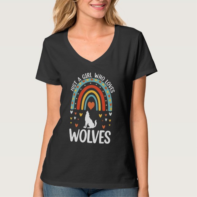 Camiseta Just A Girl Who Loves Wolves Retro Wolf   Girl Vin (Frente)