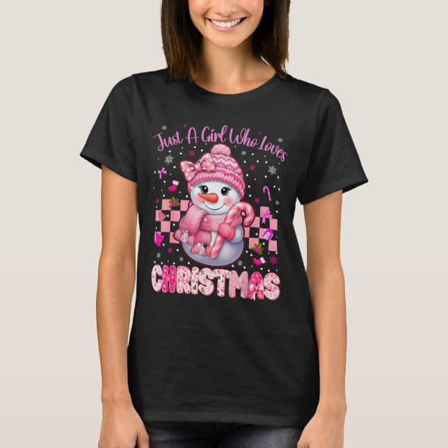 Camiseta Just A Little Girl Who Loves Christmas Nk Snowman  (Frente)