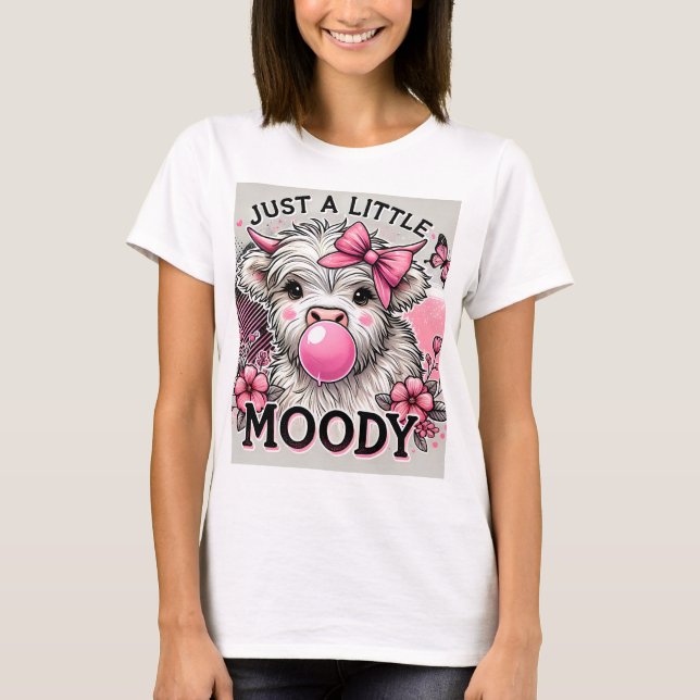 Camiseta Just A Little Moody Highland Cow Pink Bow (Frente)
