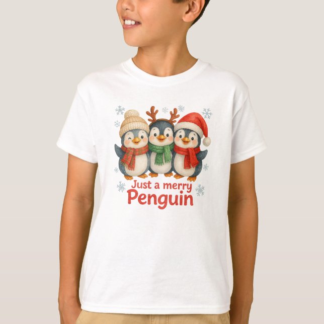 Camiseta Just a Merry Penguin Kid’s Christmas Shirt (Frente)