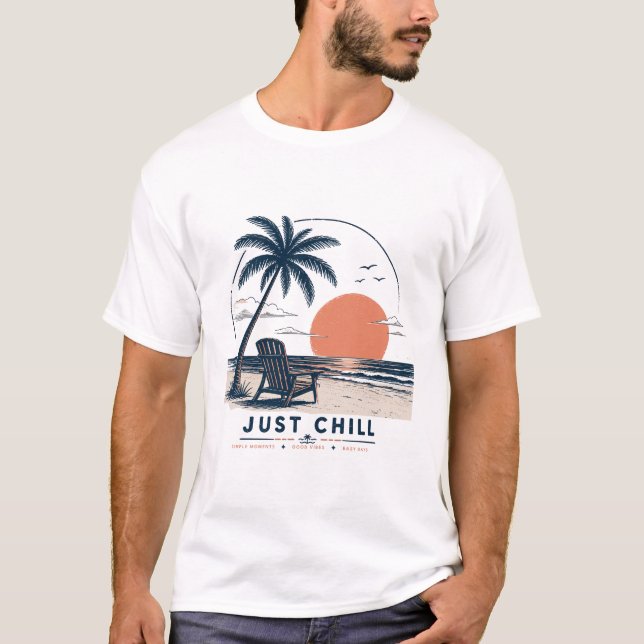 Camiseta Just Chill Retro Beach Sunset | Palma Vin (Frente)
