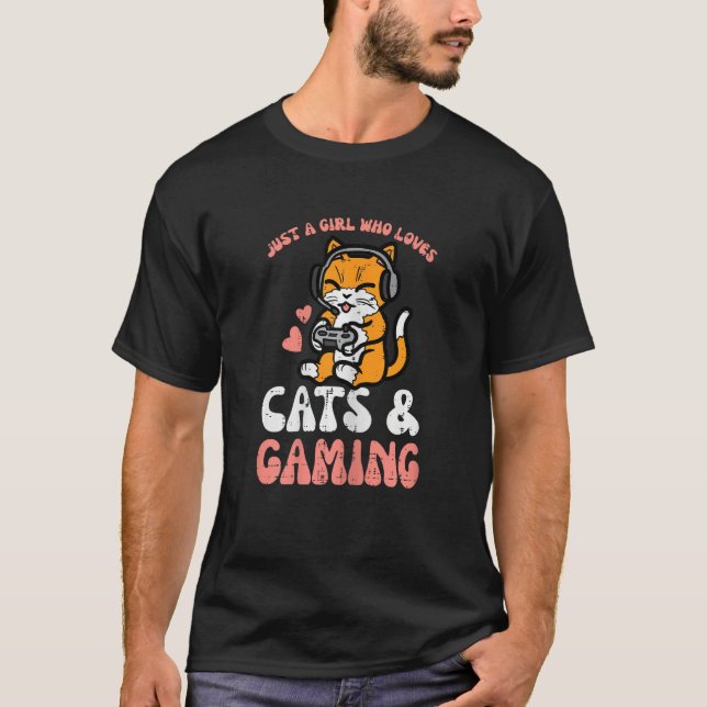 Camiseta Just Girl Loves Cats Gaming Video Gamer Women Girl (Frente)