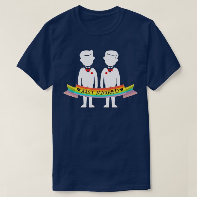 Camiseta Just Married Grooms Rainbow Gay Honeymoon  (Frente do Design)