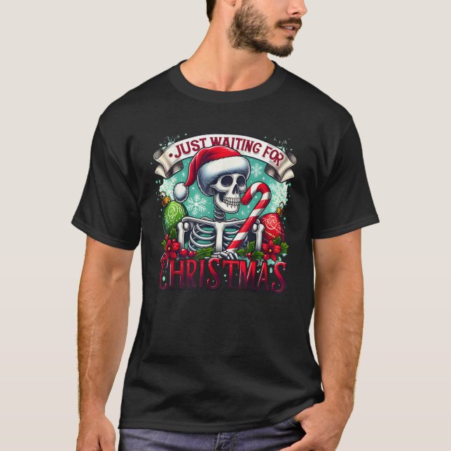 Camiseta Just Waiting For Christmas Santa Skeleton Candy Ca (Frente)