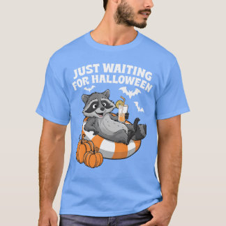 Camiseta Just Waiting For Halloween Cute Lazy Raccoon Hallo