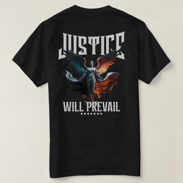 Camiseta Justiça Prevalecerá - Anjo Alado (Verso do Design)