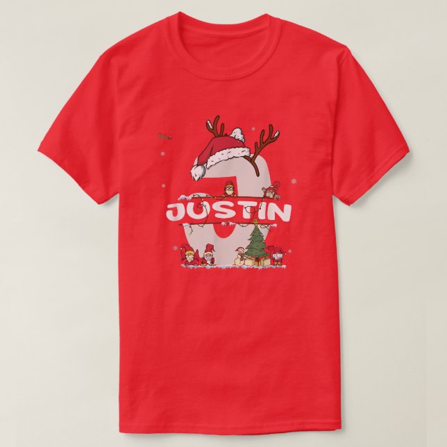Camiseta Justin Christmas w Justin Name para xmas engraçado (Frente do Design)