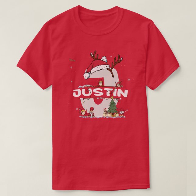 Camiseta Justin Christmasw Justin Name para o xmas engraçad (Frente do Design)
