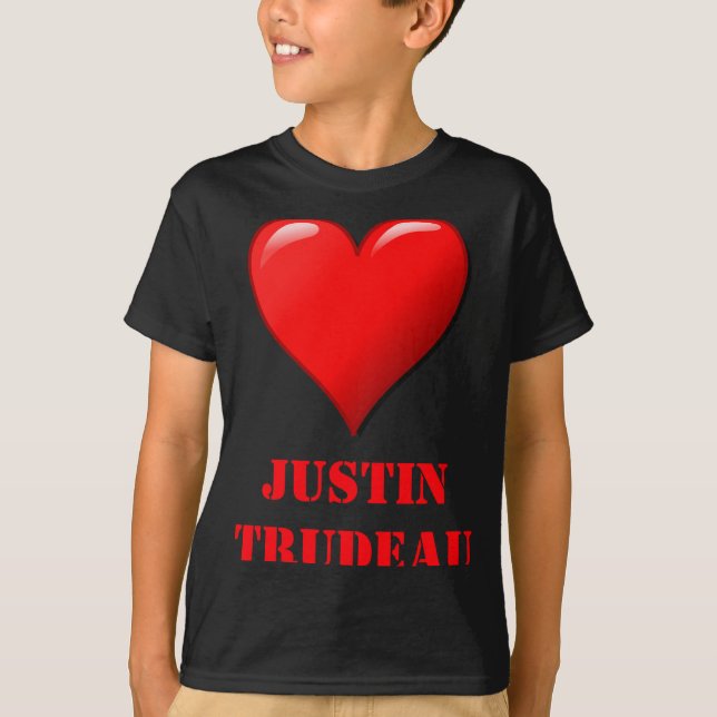 Camiseta Justin Trudeau Cute Red Heart Love Red White Cool  (Frente)