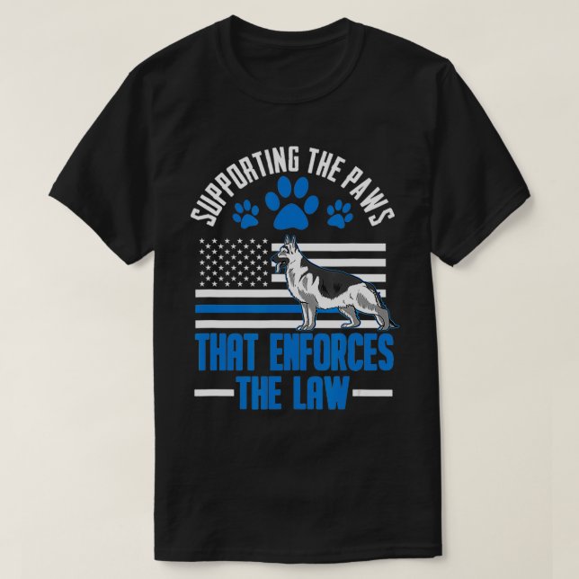 Camiseta K9 Thin Blue Line German shepherd Policial Cachorr (Frente do Design)