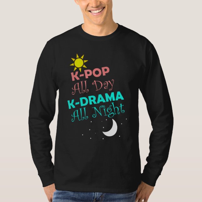 Camiseta K-Pop All Day K-Drama All Night Coreano (Frente)