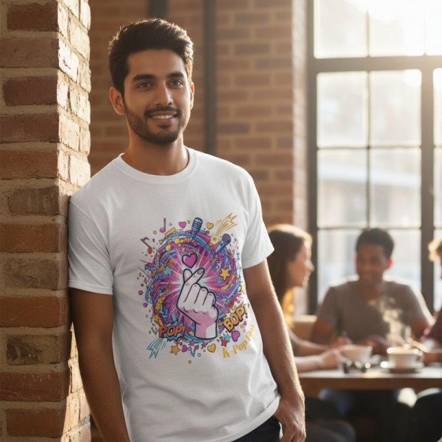 Camiseta K-Pop Finger Heart Pop Art Design T-Shirt (Criador carregado)